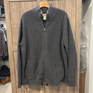 LL BEAN XXL Full Zip Waffle Knit Sweater Cardigan Organic Cotton
